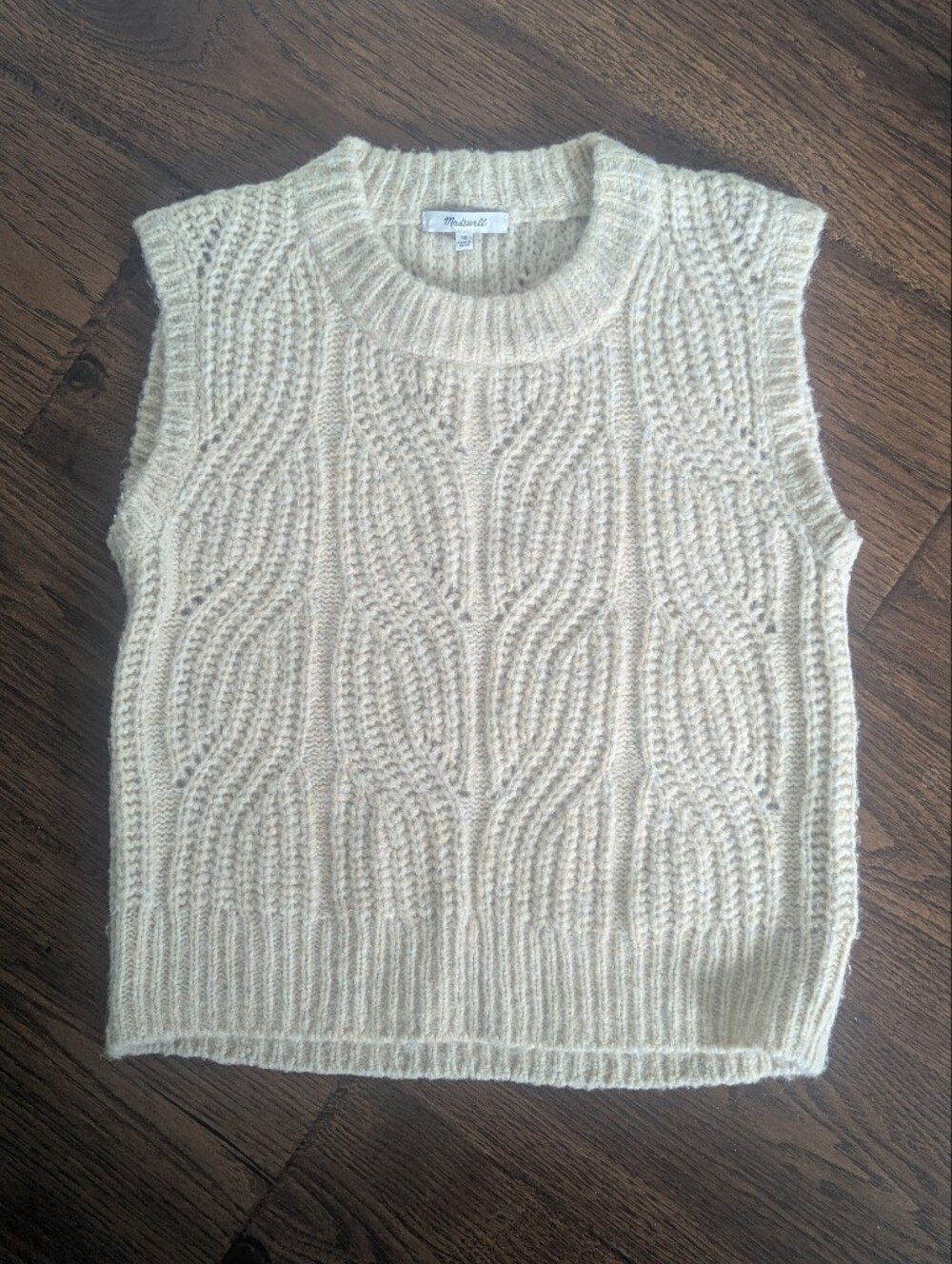 Madewell Sweater Vest Size XS Cream Wool Chunky Knit Fisherman